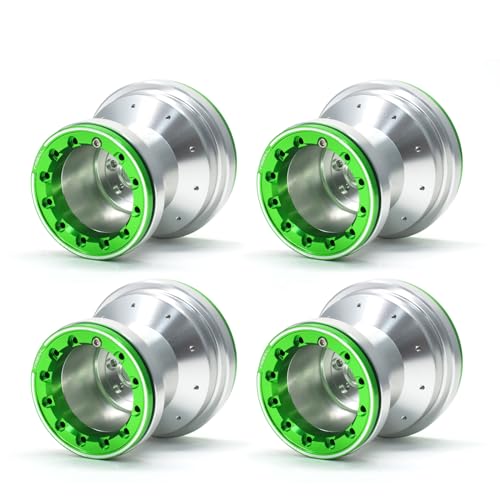 TREAL Aluminum 7075 Beadlock Wheels Set of 4 for 1/18 Mini LMT Monster Truck(Silver-Green) - color: Silver-Green
