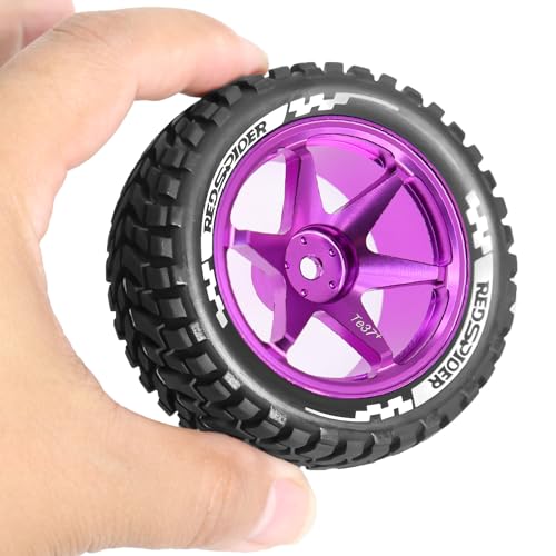 REDSPIDER Aluminum Alloy 1/10 On-Road Rally Wheel Tires 2.95" OD 12mm Hex for 1/10 Tamiya TT01 TT02 XV02 XV01 WLtoys HSP Kyosho WR8 RedCat Sakura HPI (Purple) - color: Purple