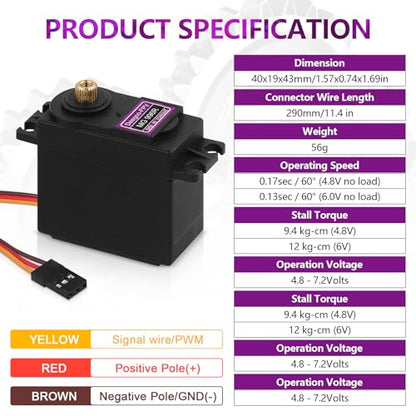 Deegoo-FPV MG996R 55g Metal Gear Digital Servos, 4-Pack | High-torque 55g digital servos with metal gears for RC cars, boats, aircraft, robots and steering mechanisms. - style: MG996R-4pack