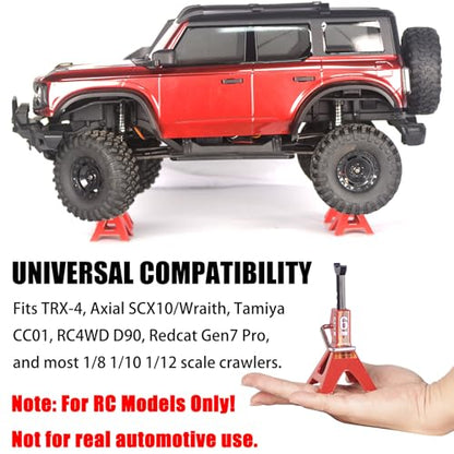 2-Pack Adjustable Metal RC Jack Stands, 6 Ton Repairing Tool Height 74.5-115mm Support Stands for 1/8 1/10 1/12 Scale TRX-4 Axial SCX10 Wraith Tamiya CC01 RC4WD D90 RC Car Repair Display - size: Big 2Pcs
