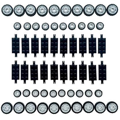 100 PCS Wheels, Tires & Axles Building Kit | Compatible with All Major Building Brick Sets | Vehicle, Truck, Car Parts & Accessories for Creative STEM Play