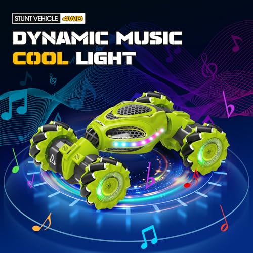Gesture Sensing RC Stunt Car, Remote Control 2.4GHz 4WD Hand Controlled Car Toys for Boys and Girls Age 6-12, 360° Rotating Drift RC Cars with Lights and Music, Ideal Birthday and Christmas Xmas Gift - color: Green