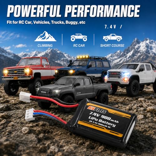 FMS 1/18 Battery RC Car Parts RC Crawler RC Trucks Parts :Lipo Battery 2S 7.4V 900mAh for FCX18 Land Cruiser 80, FCX18 K10, FCX18 LC80 Brushless