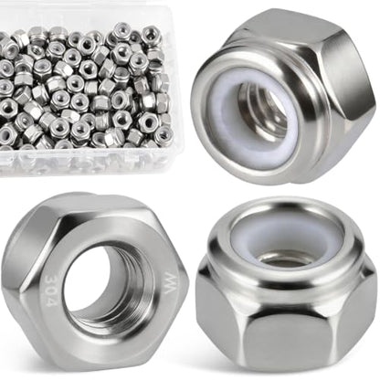 180 Pcs 1/4" Lock nut, 304 Stainless Steel Hex Nylon Insert Locknuts, 1/4-20 Inch Lock Nuts Coarse Thread SS Self-Locking Hardware Assortment Kit, SAE Locknut Set for Industrial & DIY Fastening - size: SS 1/4"-20 180PCS Nut