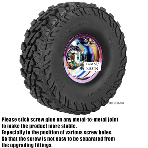 RC Alloy 1.9" Beadlock Wheels and Tires for 1/10 RC Crawler TRX4 SCX10 SCX10 III 90046 D90,1.9 RC Wheels and Tires 1.9 Beadlock Tires RC Rims,4 Packs,Rainbow - color: Rainbow(4pcs)