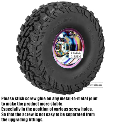 RC Alloy 1.9" Beadlock Wheels and Tires for 1/10 RC Crawler TRX4 SCX10 SCX10 III 90046 D90,1.9 RC Wheels and Tires 1.9 Beadlock Tires RC Rims,4 Packs,Rainbow - color: Rainbow(4pcs)