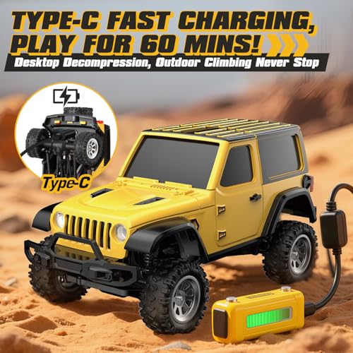 [2026 Upgrade 1/36 Mini RC Crawler, 4WD Micro Off Road Truck | Yellow Micro RC Crawler, 1/36 RC Crawler Mini RC Truck Toys for Ages 8-14, Birthday Gifts for Boys Girls, RTR 2.4GHz - color: Yellow