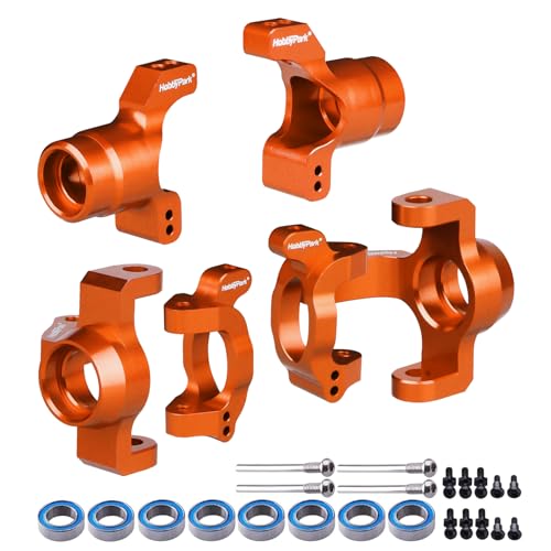Hobbypark Aluminum Caster Blocks C-Hubs Steering Block Stub Axle Carriers Knuckles Set for Traxxas 1/18 LaTrax Teton Desert Prerunner Rally, Replace Parts 7532 7552X (Orange) - color: Orange