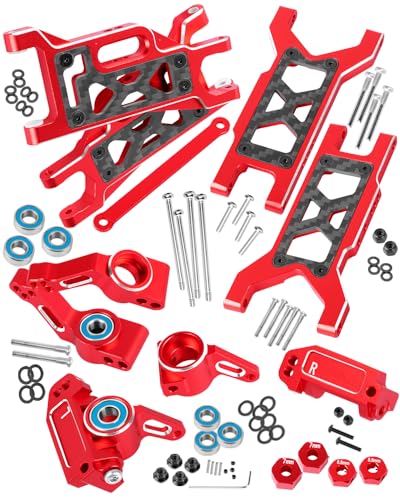 RC Upgrades Part for 1/10 Slash 2WD,Slash 2WD VXL,Alloy Aluminum Front Rear Suspension Arms,Front Steering Block,Rear Stub Axle Carriers,Left Right Caster Blocks,Red - size: Red(caster block set&arms)