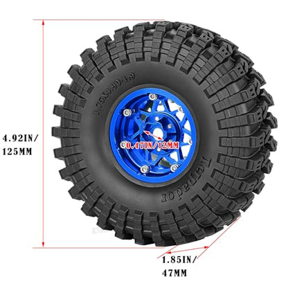 RC 1.9" Beadlock Wheel Tires Set 1.9 Beadlock Wheels and Tires for 1/10 SCX10 90046 AXI03007 TRX4 TRX6 VS4-10 Gen7 Gen8 MST CFX D90 RC Crawler Car,Aluminium 1.9 Rims w/Wheels Ring,Navy Blue - color: Navy Blue- (Wheel Tires)