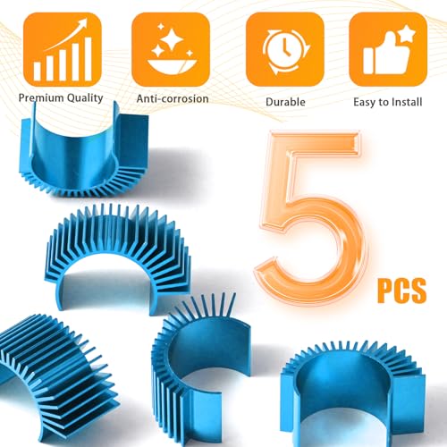 5PCS Aluminum Heatsink Electric Engine Motor Heat Sink Cooling Fins Replacement for #03300, Compatible with 1/10 HSP Traxxas HPI Tamiya Losi 550 540 3650 Size Brushed/Brushless Motor (Blue) - style: Blue