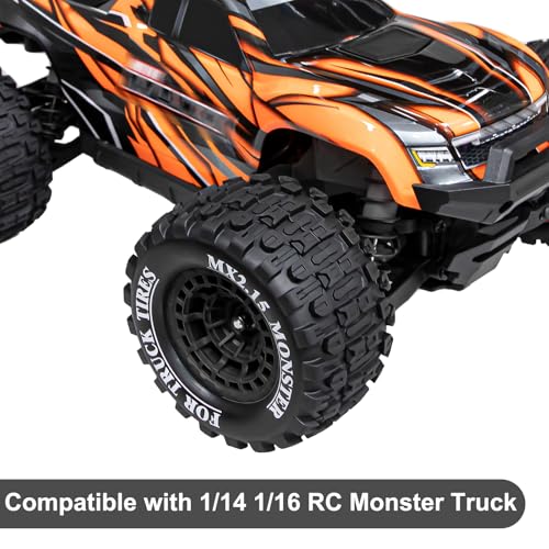 LRFHL 12mm Hex RC Wheel Tires 4PCS | for 1/16 Traxxas Mini Maxx 107154-1 Mini XRT VXL 108076-1 E-Revo Mini XRT MJX 16207 16210 HSP 94186 LOSI 1/18 Mini LMT - color: Black Tires+ Black Wheel-2