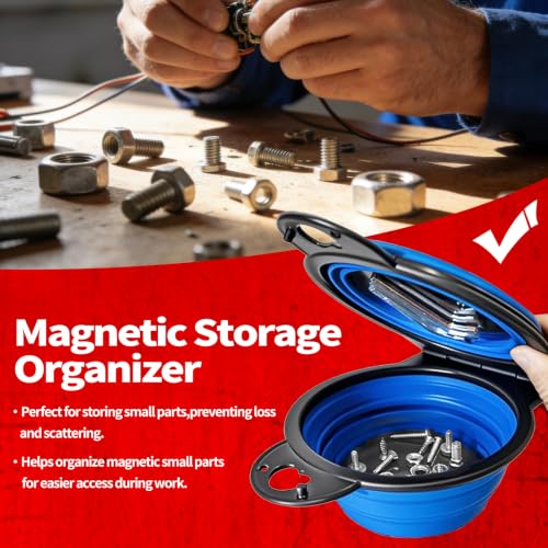 Magnetic Trays, Magnetic Bowl for Screws, Magnetic Tool Tray (blue2.0) | Collapsible Magnetic Tool Tray, Integrated 5.1" Round Dual Silicone Bowls, Upgraded Version, Bonus Hook for On-the-Go Carry - style: blue2.0