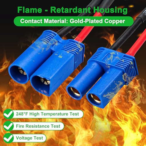 XT60 to EC5 Adapter, 2PCS Male to Female & 2PCS EC5 Male to XT60 Female Connector, 2Inch 14AWG High Temp Silicone Wire for FPV Drone, RC Car, Lipo Battery Charger ESC