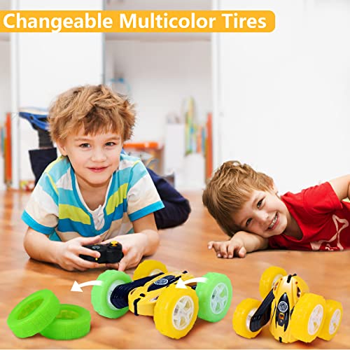 FREE TO FLY Remote Control Car for Boys 6-12: Kids Rc Stunt Car 2.4GHz Fast Race Car with Lights 4WD 360°Rotating RC Cars Toy Gifts Presents for Boys Girls Age 6 7 8 9 10 11 Year Old Yellow - color: Big Yellow