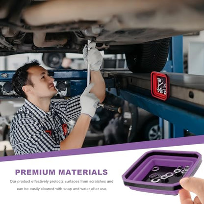 Collapsible Magnetic Parts Tray, 4.5" Square Silicone Metal Parts Organizer Double-Sided Magnet Bowl, Foldable Magnetic Tool Trays for Screws Bolts Nuts Washers Pins (Purple) - color: Purple