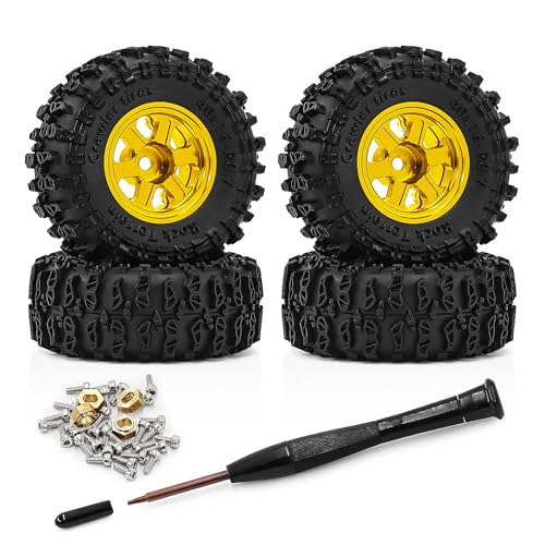 0.7 Inch RC Crawler Tires and Wheels Set 40×16mm for 1/30 Scale Axial SCX30 (Golden) - color: Golden