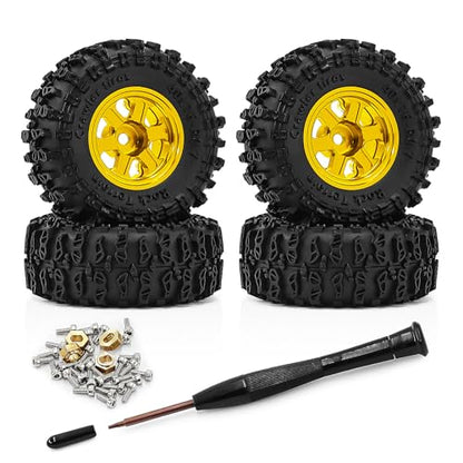 0.7 Inch RC Crawler Tires and Wheels Set 40×16mm for 1/30 Scale Axial SCX30 (Golden) - color: Golden