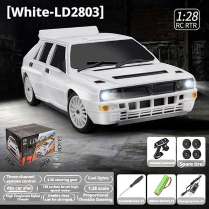 LD2803 1/28 RC Drift Car, Full Proportional 4WD Remote Control Racing Vehicle, High Speed Electric Car for Adults, Mini Hobby Grade Model Gift (White) - color: White (Ld2803)