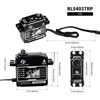 37KG Brushless Servo, 8.4V High Torque Servo, IP67 Waterproof RC Crwaler Servo Compatible with Sanwa SSR/ NB4/ Futaba for 1/8 1/10 Scale RC Crawler Cars, Trucks or Robotic Parts(180°)