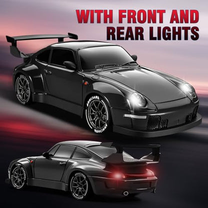 RC Drift Car Pro Upgraded with Gyro, 1:24 Full Proportional Remote Control Car, 25KM/H 4WD High Speed RC Cars with Lights, Extra Racing Tires, Vehicle for Adults Kids Boys Girls, Black - color: Black