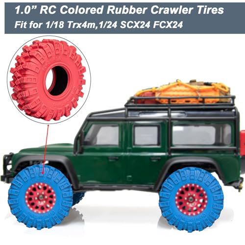 1.0 Tires RC Crawler Tires 62 * 21mm Super Soft Sticky 1.0 Crawler Tyre with Foam Insert for 1/18 TRX4M 1/24 SCX24 FCX24 Upgrade (4PCS) (Red) - color: Red