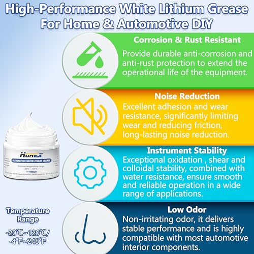White Lithium Grease 50g Automotive Multi-Purpose Lubricant Car Door Hinge Handle Seat Slide Sunroof Sliding Door Track Rail Gear Prevent Rust Corrosion Lubrication for Garage Marine Industrial - size: 50 grams