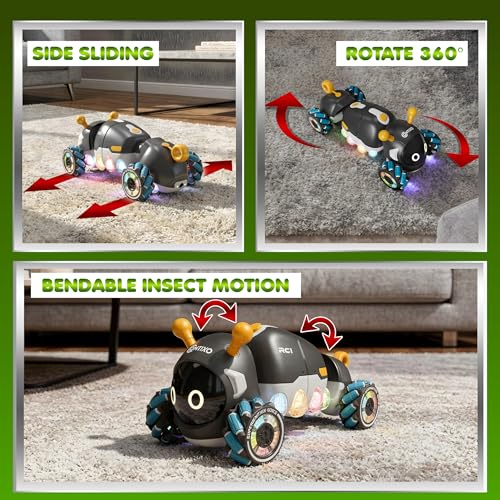 Contixo RC1 Mech Stunt RC Caterpillar Car – Kids Remote Control Car, Omni-Directional 360° in-Place Rotation, Mist Spray, LED Lights, All-Terrain Stunt Vehicle, Torsion Body, 2.4GHz Remote, Black - color: Black