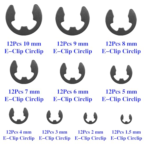 120Pcs Steel E-Clip Assortment Kit External Circlip Snap Rings E Clip (1.5mm-10mm) for Bearings Gears Pulleys Axles RC Shaft U Joint