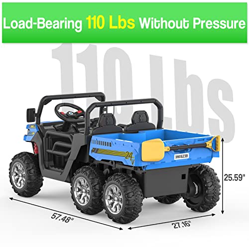 Hetoy 24V 2-Seater Ride On Dump Truck with Parent Remote Control, 4WD 6-Wheel Electric Car for Big Kids, UTV Style Dump Bed & Music Horn, ASTM/CPSIA Certified (Ages 3+) - color: Blue