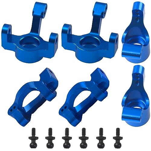 Aluminum Steering Blocks Caster Blocks C-Hubs Stub Axle Carriers Knuckles Set C-Cup Upgrades Parts Compatible with 1/18 LaTrax Teton Desert Prerunner Rally RC Car,Replace #7532 7552X (Blue) - color: Blue