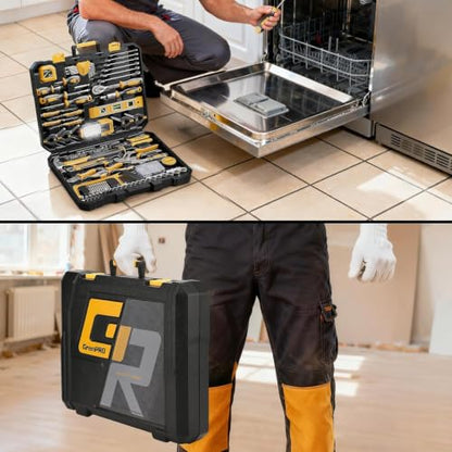 GRENPRO 239PCS Tool Set Tool Box Multi Car Mechanic Tool Kit for Home | Portable Tool Box, CR-V Steel, Complete Kit, Anti-Drop Slots, Household DIY, Auto Motorcycle, Home Garage for Men & Women - style: Yellow Hand Tool Set 239PC