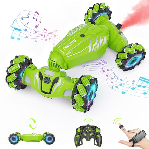 Dysaim Gesture RC Car, Birthday Gifts Toys for Boys 6-12 Year Old, 4WD Remote Control Car 360° Rotate Transform Drift RC Stunt Cars with Lights Music Sprayer, 2.4Ghz Hand Controlled - color: Green