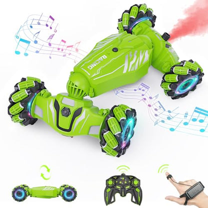 Dysaim Gesture RC Car, Birthday Gifts Toys for Boys 6-12 Year Old, 4WD Remote Control Car 360° Rotate Transform Drift RC Stunt Cars with Lights Music Sprayer, 2.4Ghz Hand Controlled - color: Green