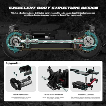 Hosim Brushless Fast RC Cars for Adults Max 50mph, 1/14 RTR 3S Electric Power 4x4 RC Truck All Terrain Off Road RC Car, Waterproof High Speed Hobby RC Remote Control Monster Trucks for Snow/Sand/Beach | RTR All Terrain Off Road 4x4 RC Truck, Two 3S 2600mA