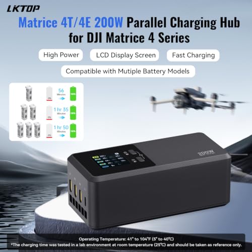 Matrice 4T/4E 200W Parallel Charging Hub for DJI Matrice 4 Series, Fast Multi Battery Charging Station, Charges 3 Batteries in 1hr 50min, 1.5" IPS LCD, 3 Smart Modes, 36W USB-C Drone Accessory