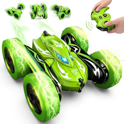 Excitobo Remote Control Car,RC Cars for 4 5 6 7 8 9 10 11 12 Year Old Boy Double Sided 360°Flip 4WD Rechargeable Drift RC Race Car Boys Toys Birthday Gifts Easter Basket Stuffers for Kids Age 4-12 - color: Green
