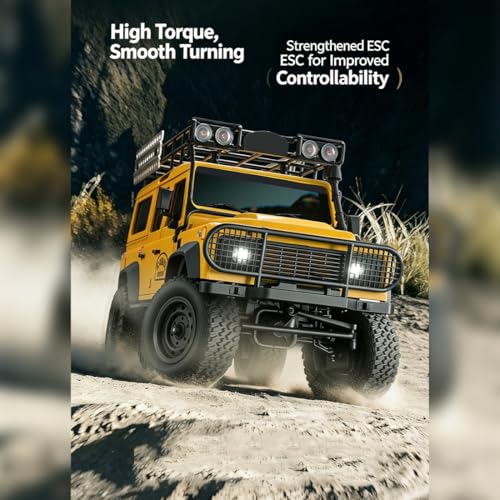 1/18 RC Crawler Truck, 2.4G 4WD Rock Pickup Metal Chassis LED Lights Yellow | Two-Speed Transmission, Independent Suspension and A High-Torque Motor for Off-Road Adventures and Rc Enthusiasts - color: Yellow
