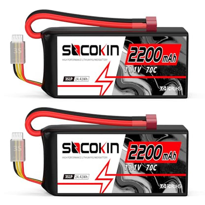 3S Lipo Battery 11.1V 70C 2200mAh Battery Short Soft Case RC Car Battery with T-Plug Connector Plug for RC Crawler Cars Truck Airplanes Quadcopters Boats 2 Packs