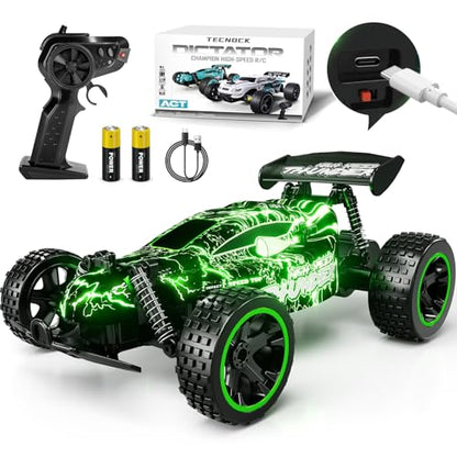 Tecnock RC Cars for Kids, 1:18 Scale 2WD RC Car with LED Lights, 2.4GHz Remote Control Car with USB-C Easy Charging & 50 Mins Playtime, Toys Gifts for Boys & Girls Ages 8-12 - color: Green