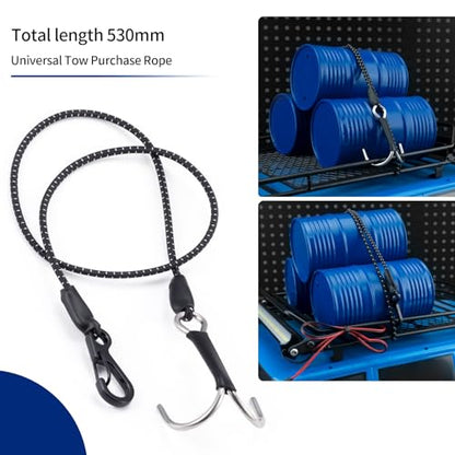 2PCS 1/10 RC Crawler Kinetic Winch Strap Elastic Force Escape Rope with Rescue Trailer Hook 20 Inch RC Tow Truck Escape Rope for Axial SCX10 TRX4 Upgrade Parts