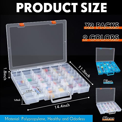 2 Pcs 48 Grids Plastic Bead Organizer Box with Divider, Clear, Blue - color: Clear, Blue