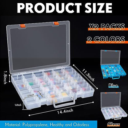 2 Pcs 48 Grids Plastic Bead Organizer Box with Divider, Clear, Blue - color: Clear, Blue