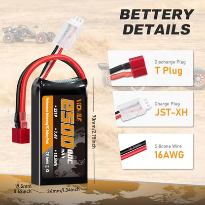 2S Lipo Battery 2500mAh 7.4V 80C High Discharge Rate Shorty Pack RC Batteries with Dean-Style T Plug Fit for RC Airplane FPV Quadcopter Helicopter Drone and Racing RC Hobby Model High Capacity - style: Dean-Style T