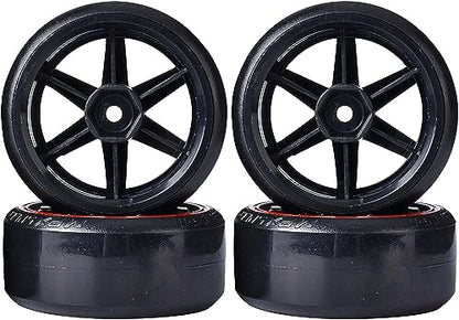 4Pcs 63mm RC Drift Car Tires Hard Tyres Plastic Wheel Rims for 1/10 On-Road Drifting Car for HSP Tamiya HPI Kyosho Spare Parts(Black/Red) - color: Black/Red