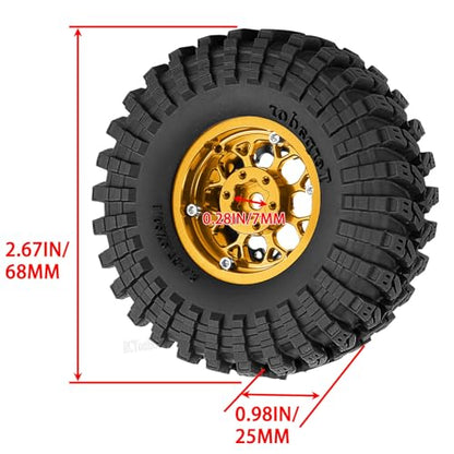 RC 1.3 Beadlock Wheel Tires Set (4PCS) for 1/24 SCX24 1/18 TRX4M RC Crawler Car,Aluminum 1.3 Beadlock Wheels and Tires,Wheel Rim & Wheels Tire,Golden - color: Golden- (Rc Wheels Tires)