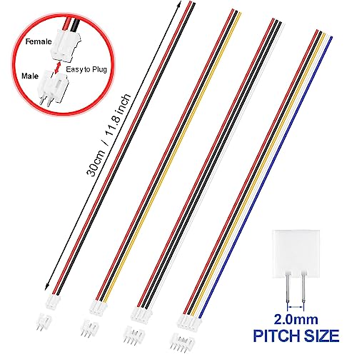 30 Pairs for JST PH 2.0 Connector Kit, 2/3/4/5 Pin Wire to Board Housing Male and Female Plug Adapter 30cm 26AWG with Socket