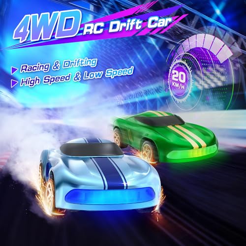 RC Drift Car, 1/64 Mini Drift RC Cars 4WD Micro Remote Control Car with LED Lights and Speed Switch, Ideal Birthday Cars Toys for Adults Kids Boys Age 6 7 8-12, Blue - color: Blue