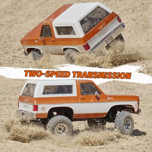 FCX24S FMS 1/24 K5 S Chevy Blazer RC Crawler Officially Licensed, Mini RC Car Pick Up Truck & SUV 2 in 1, 4WD 8km/h 2 Speeds Switch, Off-Road RC Model with LED Lights for Adults (Orange) - color: Orange