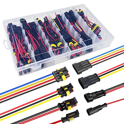 16AWG 1/2/3/4 Pin Connector Automotive Waterproof Wire Connector Kit | 26 Set Electrical Connectors Male Female Quick Connect and Disconnect Plug Terminal Connectors Kit with 16 Gauge Wire - color: 1-4 pin 26 sets, size: 16 AWG